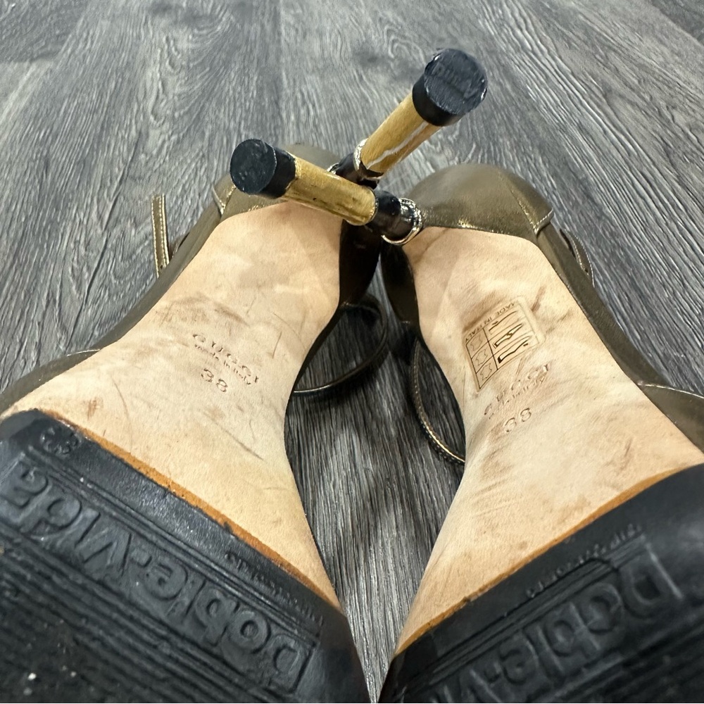 Gucci Metallic Gold Bamboo Accent Leather D'Orsay Pumps Size: 38 - Picture 15 of 16
